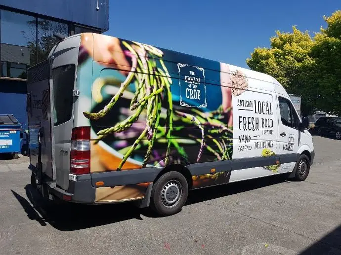 Full service van graphics for Fresh Choice delivery vehicle.