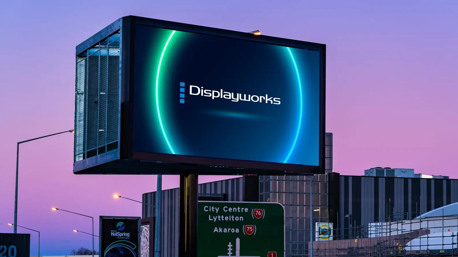 Large scale digital LED Billboard on Carmen Road in Hornby Christchurch, built and installed by Displayworks.