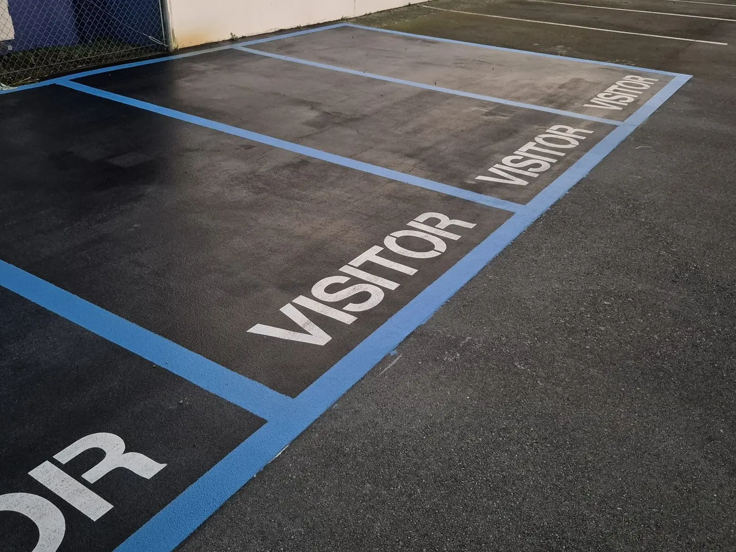Blue carpark line marking for visitor parks to match the Displayworks branding