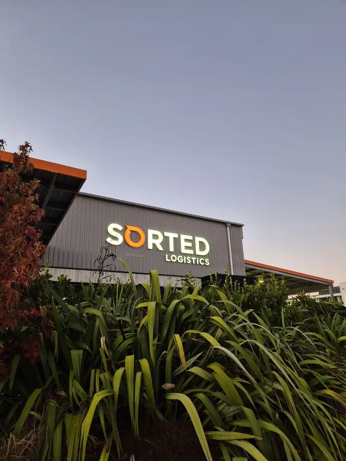 Backlit letters on warehouse for Sorted Logistics in Canterbury