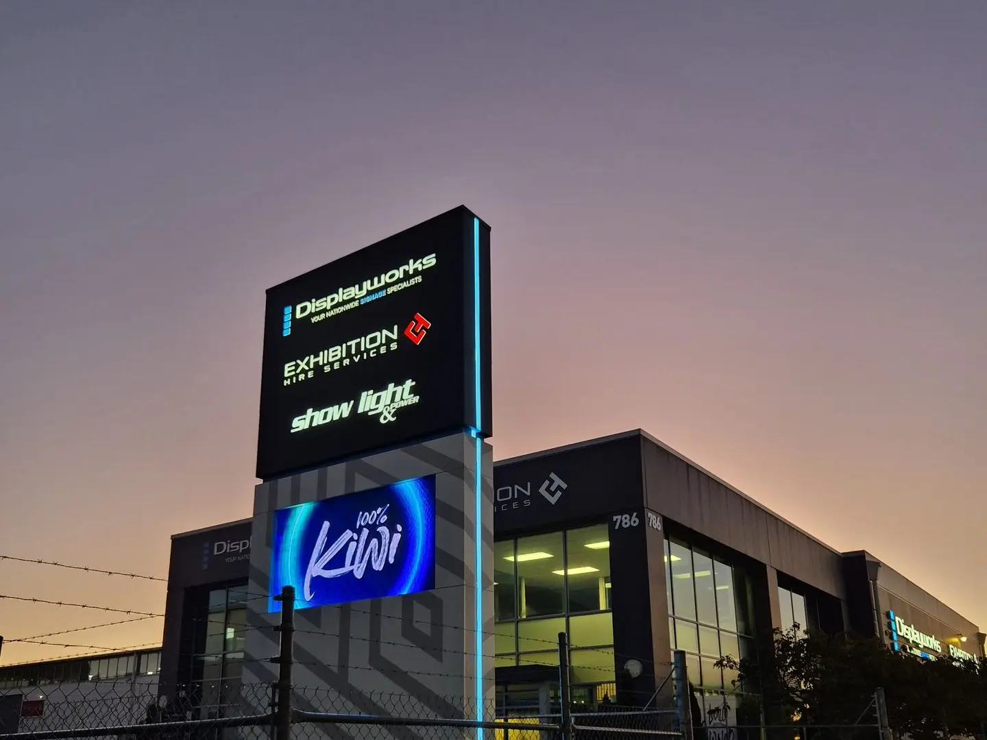 Illuminated Pylon with embedded LED Screen for Displayworks, Exhibition Hire Services and Show  Light & Power in Christchurch
